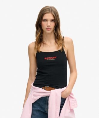 Sportliches, figurbetontes Cami-Oberteil mit Logo