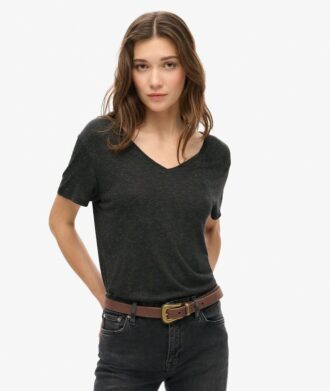 Studios Slub T-Shirt mit Stickerei und V-Ausschnitt