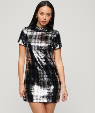 T-Shirt-Kleid mit hohem Kragen und Pailletten