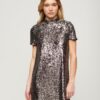 T-Shirt-Kleid mit hohem Kragen und Pailletten