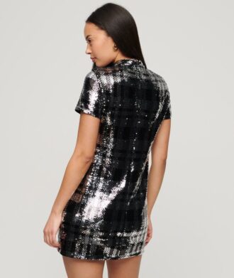 T-Shirt-Kleid mit hohem Kragen und Pailletten