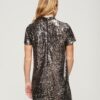 T-Shirt-Kleid mit hohem Kragen und Pailletten