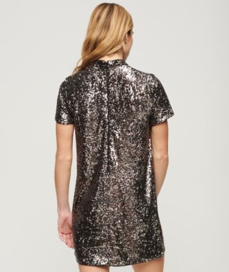 T-Shirt-Kleid mit hohem Kragen und Pailletten