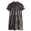 T-Shirt-Kleid mit hohem Kragen und Pailletten