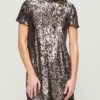 T-Shirt-Kleid mit hohem Kragen und Pailletten