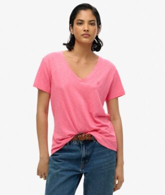 T-Shirt mit V-Ausschnitt und Slub-Stickerei