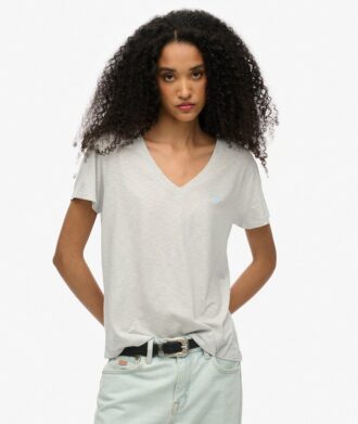 T-Shirt mit V-Ausschnitt und Slub-Stickerei