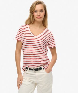 T-Shirt mit V-Ausschnitt und Slub-Stickerei