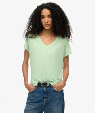 T-Shirt mit V-Ausschnitt und Slub-Stickerei