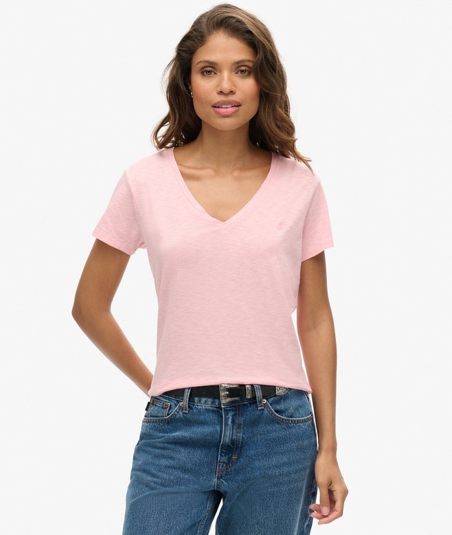 T-Shirt mit V-Ausschnitt und Slub-Stickerei T-Shirt mit V-Ausschnitt und Slub-Stickerei