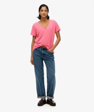 T-Shirt mit V-Ausschnitt und Slub-Stickerei