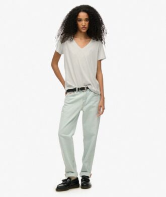T-Shirt mit V-Ausschnitt und Slub-Stickerei