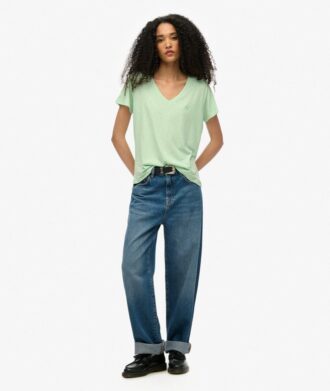 T-Shirt mit V-Ausschnitt und Slub-Stickerei