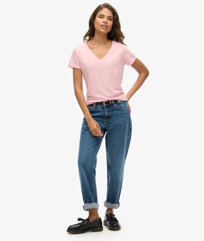T-Shirt mit V-Ausschnitt und Slub-Stickerei T-Shirt mit V-Ausschnitt und Slub-Stickerei