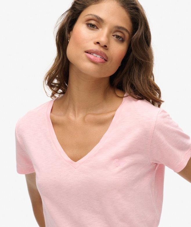 T-Shirt mit V-Ausschnitt und Slub-Stickerei T-Shirt mit V-Ausschnitt und Slub-Stickerei
