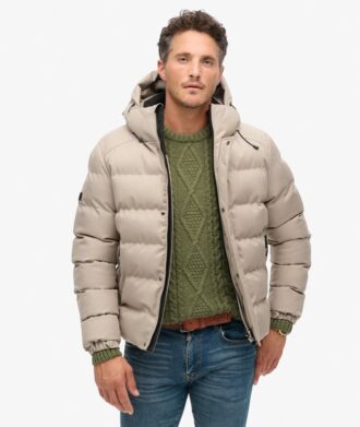 Tweed-Sport-Puffer-Jacke mit Kapuze