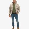 Tweed-Sport-Puffer-Jacke mit Kapuze