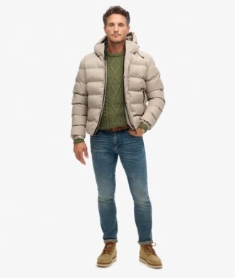 Tweed-Sport-Puffer-Jacke mit Kapuze