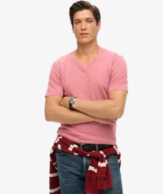 V-Ausschnitt-Slub-Short-T-Shirt mit kurzen Ärmeln