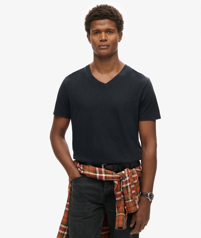 V-Ausschnitt-Slub-Short-T-Shirt mit kurzen Ärmeln V-Ausschnitt-Slub-Short-T-Shirt mit kurzen Ärmeln