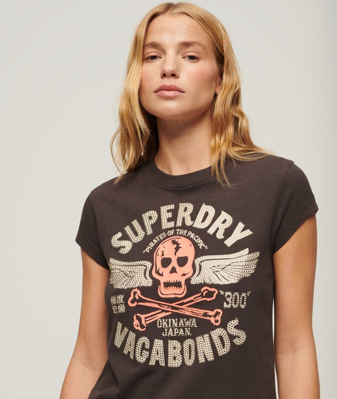 Verziertes T-Shirt mit Poster-Motiv und Flügelärmeln Verziertes T-Shirt mit Poster-Motiv und Flügelärmeln