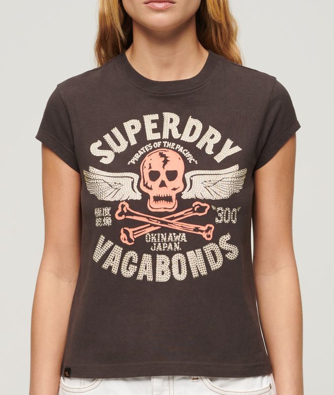 Verziertes T-Shirt mit Poster-Motiv und Flügelärmeln Verziertes T-Shirt mit Poster-Motiv und Flügelärmeln