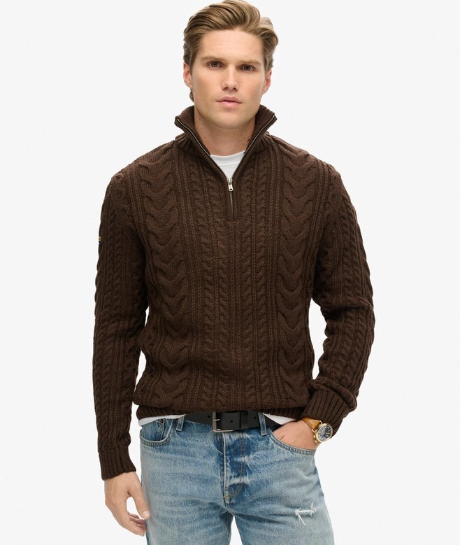 Vintage Jacob Half-Zip-Pullover mit Zopfmuster Vintage Jacob Half-Zip-Pullover mit Zopfmuster