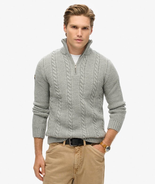 Vintage Jacob Half-Zip-Pullover mit Zopfmuster Vintage Jacob Half-Zip-Pullover mit Zopfmuster