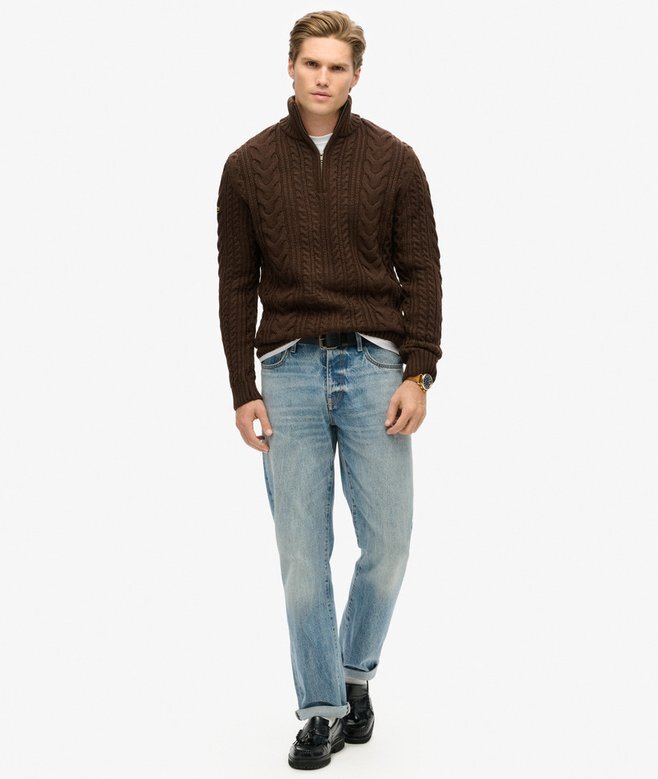 Vintage Jacob Half-Zip-Pullover mit Zopfmuster Vintage Jacob Half-Zip-Pullover mit Zopfmuster