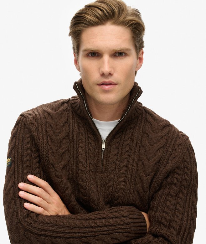 Vintage Jacob Half-Zip-Pullover mit Zopfmuster Vintage Jacob Half-Zip-Pullover mit Zopfmuster
