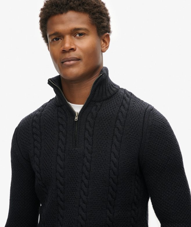 Vintage Jacob Half-Zip-Pullover mit Zopfmuster Vintage Jacob Half-Zip-Pullover mit Zopfmuster
