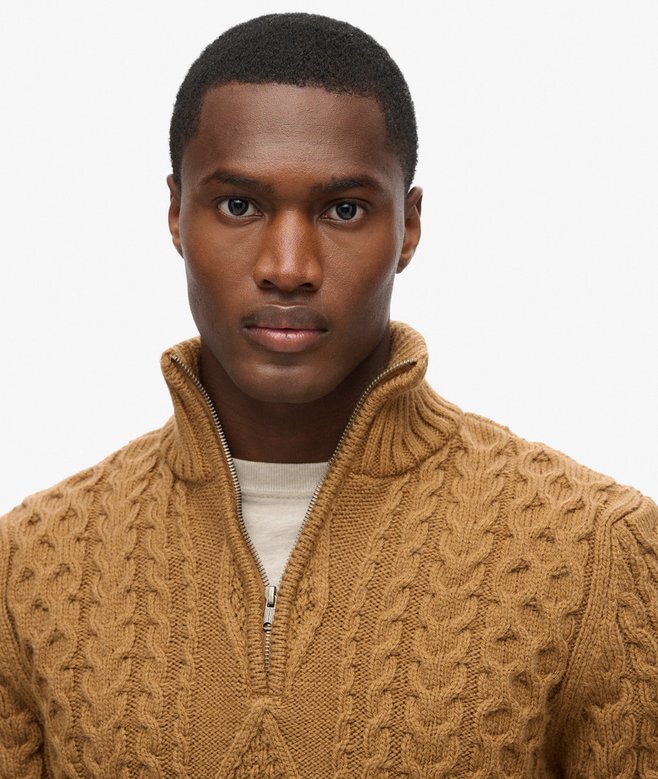 Vintage Jacob Half-Zip-Pullover mit Zopfmuster Vintage Jacob Half-Zip-Pullover mit Zopfmuster