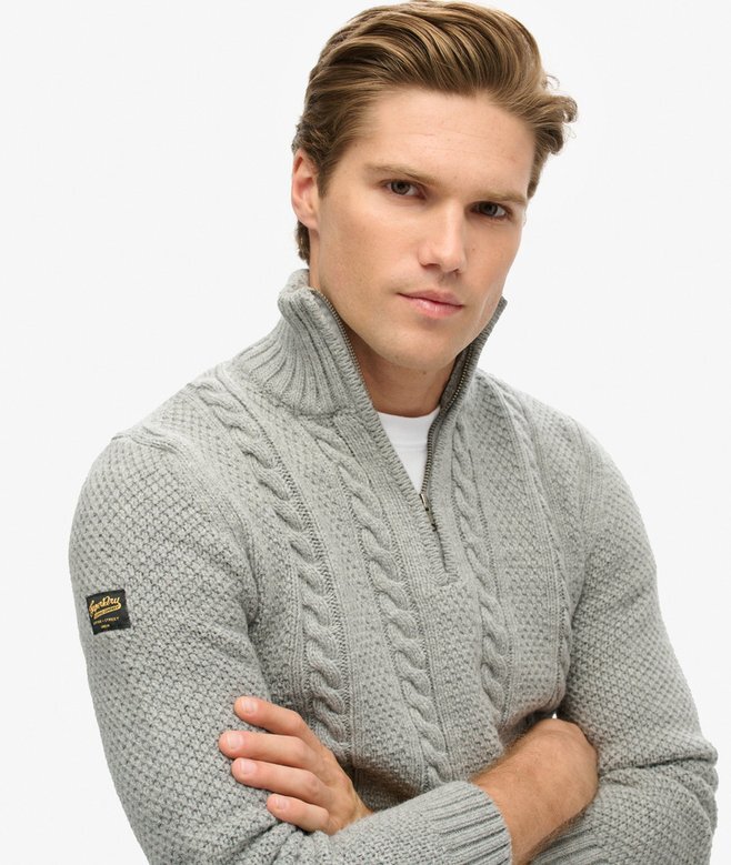 Vintage Jacob Half-Zip-Pullover mit Zopfmuster Vintage Jacob Half-Zip-Pullover mit Zopfmuster