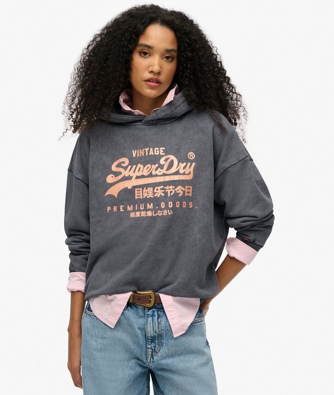Vintage-Logo-Kapuzenpullover aus Metallic-Stoff in lockerer Passform Vintage-Logo-Kapuzenpullover aus Metallic-Stoff in lockerer Passform