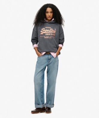 Vintage-Logo-Kapuzenpullover aus Metallic-Stoff in lockerer Passform Vintage-Logo-Kapuzenpullover aus Metallic-Stoff in lockerer Passform