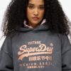 Vintage-Logo-Kapuzenpullover aus Metallic-Stoff in lockerer Passform Vintage-Logo-Kapuzenpullover aus Metallic-Stoff in lockerer Passform
