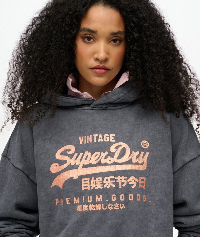 Vintage-Logo-Kapuzenpullover aus Metallic-Stoff in lockerer Passform Vintage-Logo-Kapuzenpullover aus Metallic-Stoff in lockerer Passform