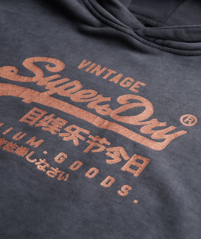 Vintage-Logo-Kapuzenpullover aus Metallic-Stoff in lockerer Passform Vintage-Logo-Kapuzenpullover aus Metallic-Stoff in lockerer Passform