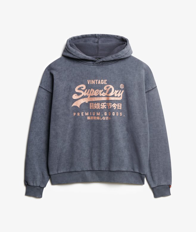 Vintage-Logo-Kapuzenpullover aus Metallic-Stoff in lockerer Passform Vintage-Logo-Kapuzenpullover aus Metallic-Stoff in lockerer Passform