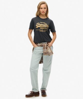 Vintage-Logo-T-Shirt in Metallic-Optik mit lockerer Passform Vintage-Logo-T-Shirt in Metallic-Optik mit lockerer Passform