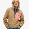Vintage Retro Fleece-Pullover mit halbem Reißverschluss