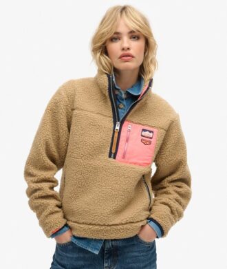 Vintage Retro Fleece-Pullover mit halbem Reißverschluss