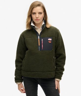 Vintage Retro Fleece-Pullover mit halbem Reißverschluss