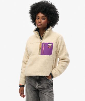 Vintage Retro Fleece-Pullover mit halbem Reißverschluss