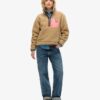 Vintage Retro Fleece-Pullover mit halbem Reißverschluss