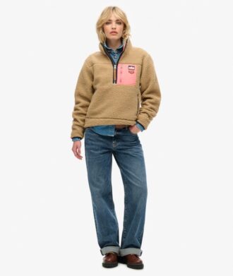 Vintage Retro Fleece-Pullover mit halbem Reißverschluss