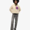 Vintage Retro Fleece-Pullover mit halbem Reißverschluss