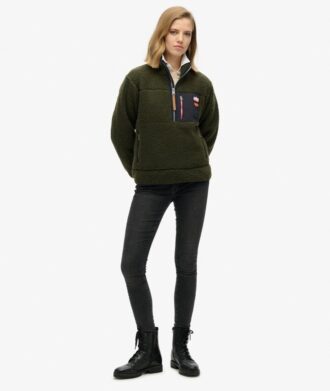 Vintage Retro Fleece-Pullover mit halbem Reißverschluss