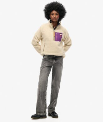 Vintage Retro Fleece-Pullover mit halbem Reißverschluss