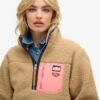Vintage Retro Fleece-Pullover mit halbem Reißverschluss